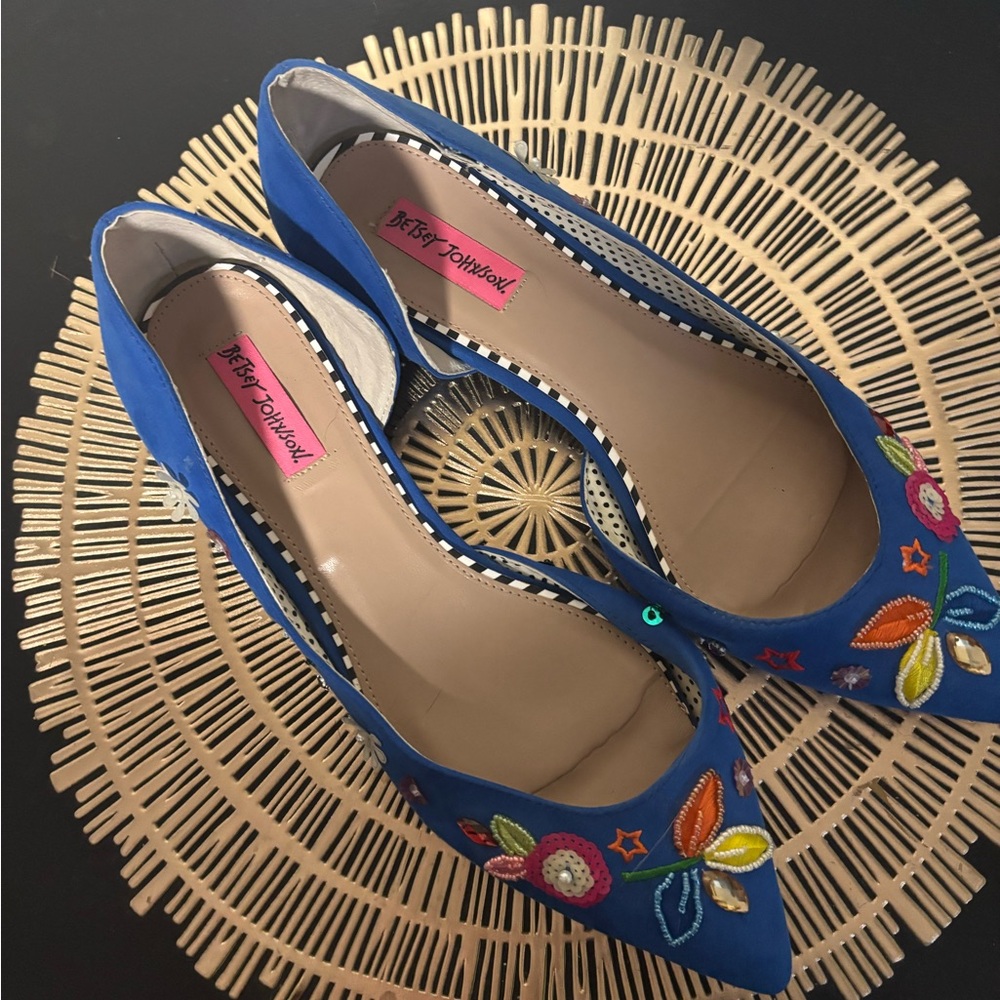 Betsey Johnson Blue Embroidered Flats - Picture 3 of 7